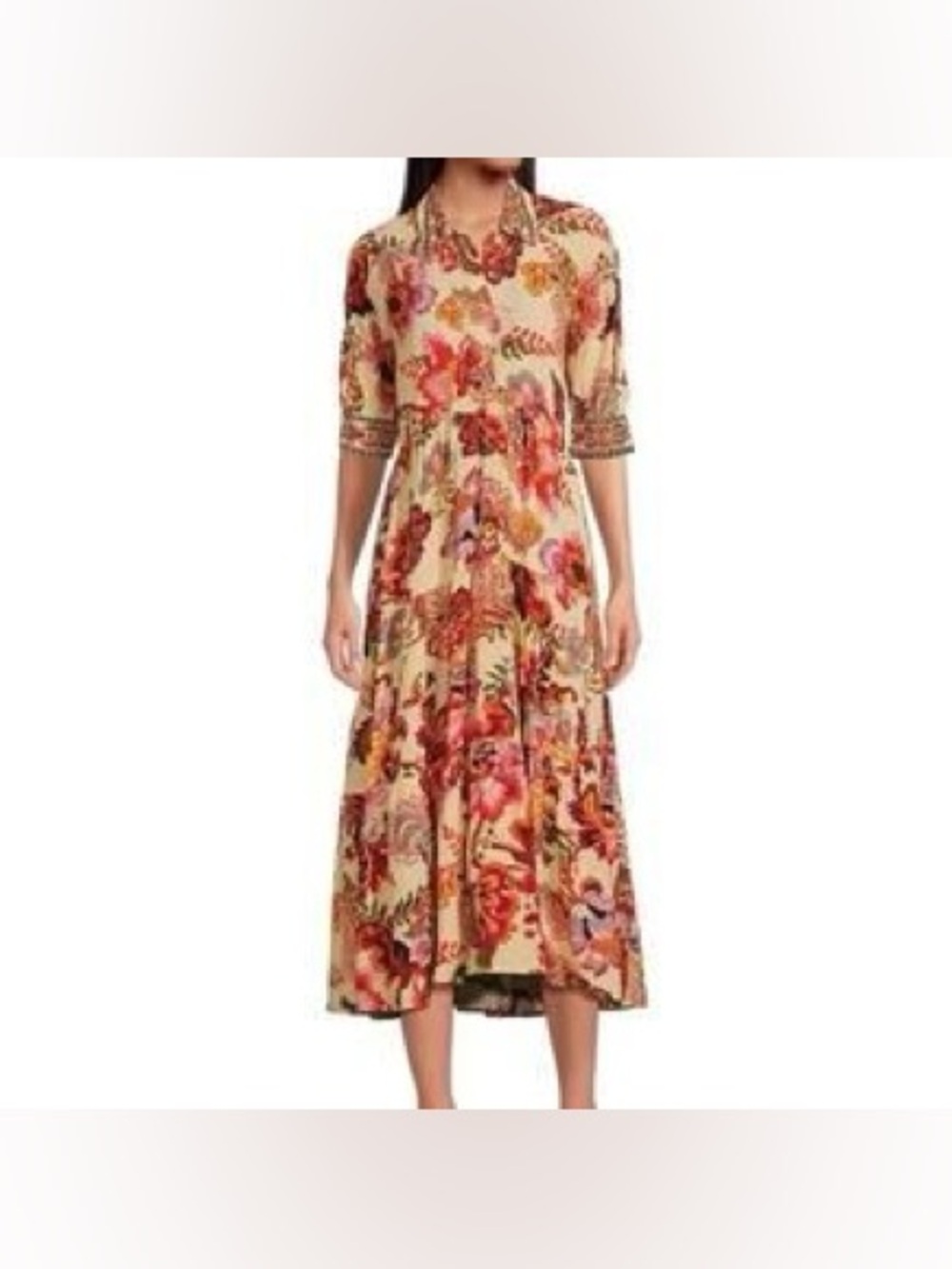 A‎ love a paisley print cream midi dress size medium